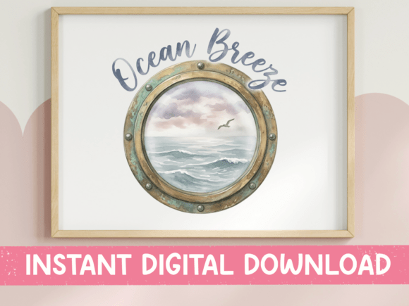 Download Ocean Breeze Stormy Porthole Watercolor - Premium Resources