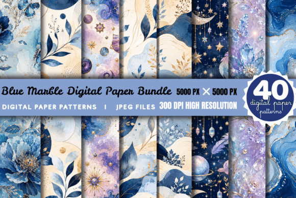 Download Blue Marble Digital Paper Bundle - Marble digital paper Collection
